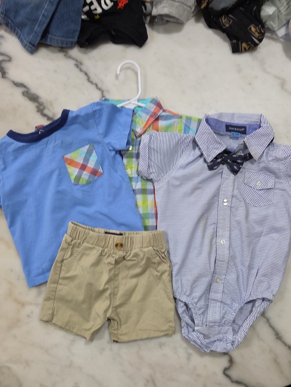 Andy & Evan Lot Incl. Blue Striped Button-Front Collared Baby Bodysuit with Bow
